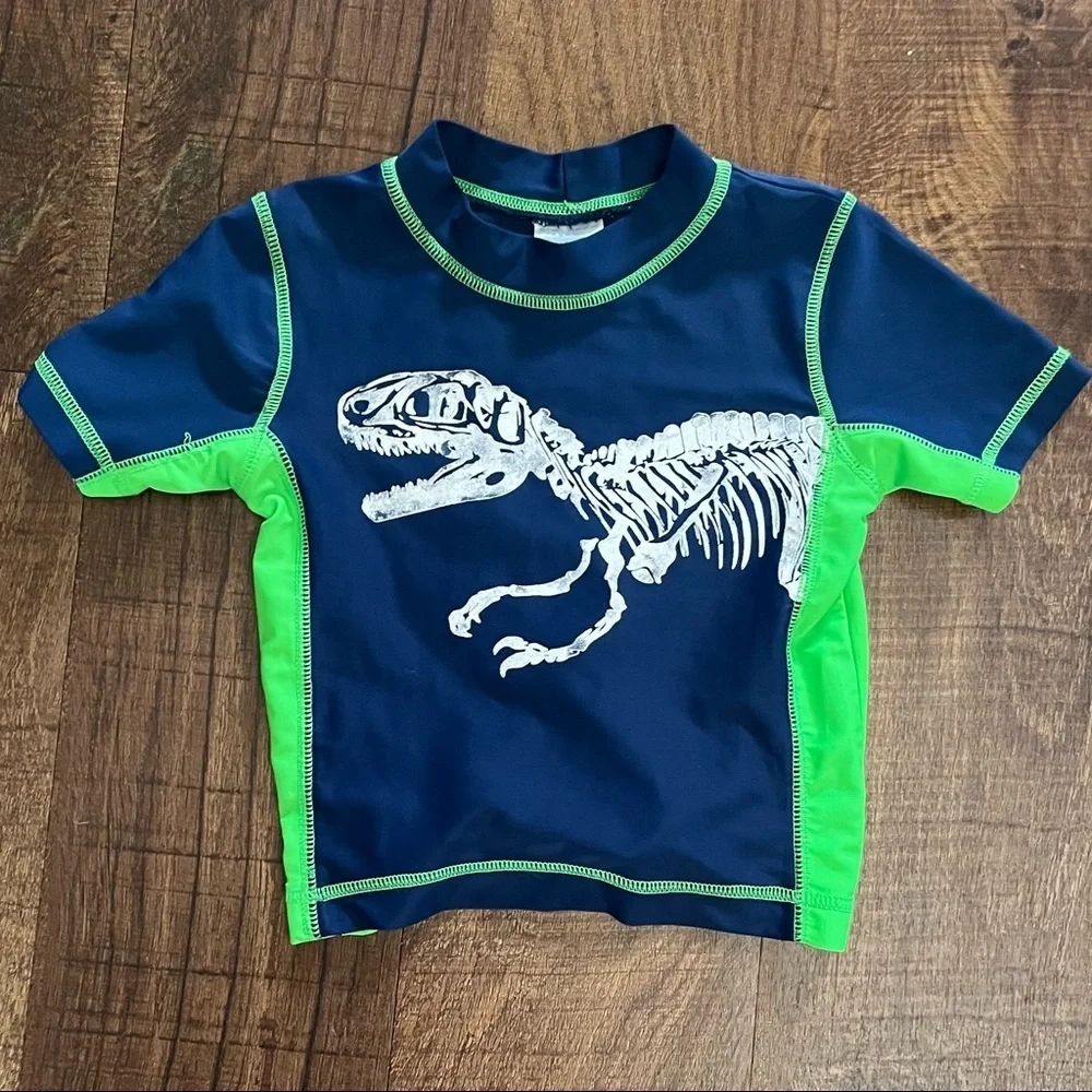 Baby toddler boy dinosaur 2 piece swim Sz 12 months rash guard trunks